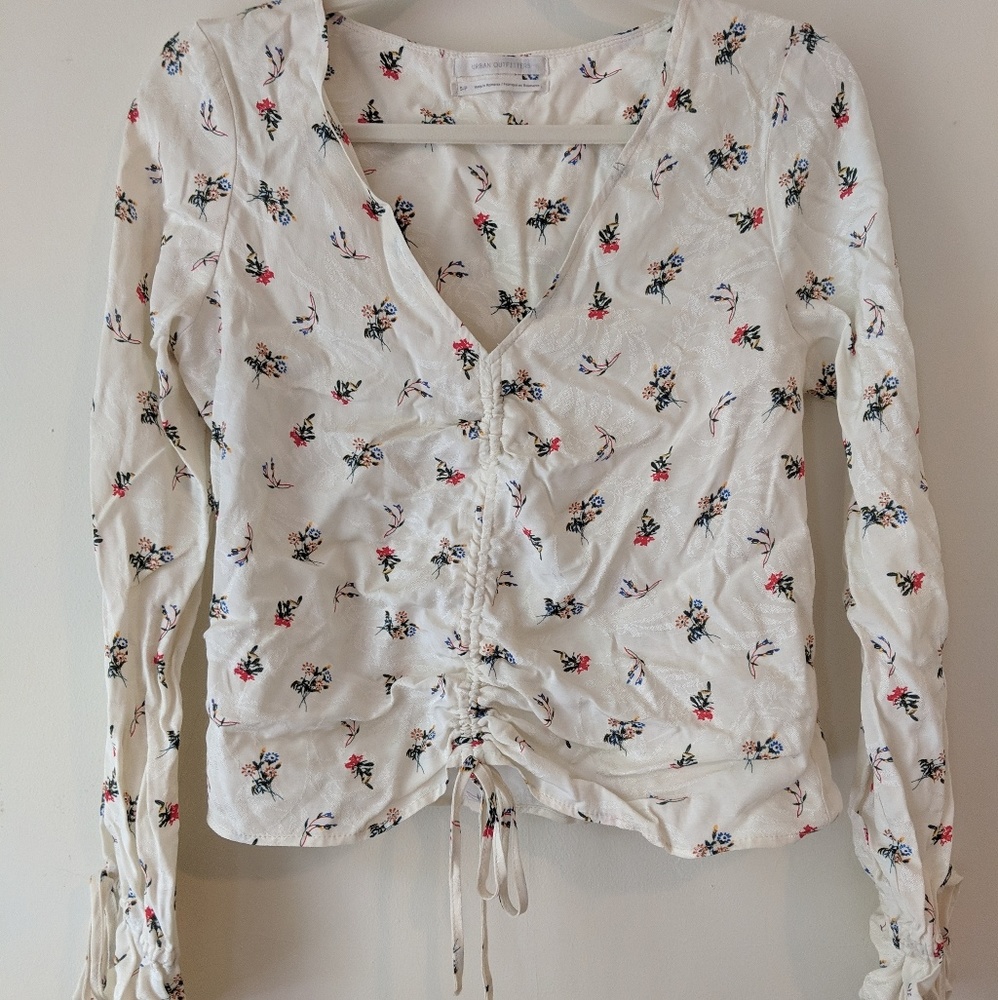 Urban outfitters white floral ruched blouse